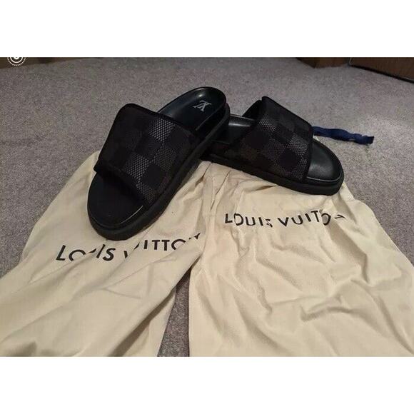 Louis Vuitton Miami Mule FD 0214 9 Slide Slippers Men’s Black Jacquard Fabric - Picture 4 of 11